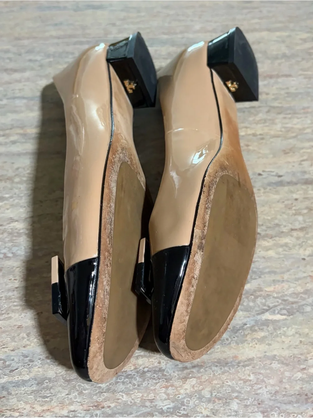 Tory Burch Gigi Beige and Black Cap-Toe 1-inch Heel Shoes